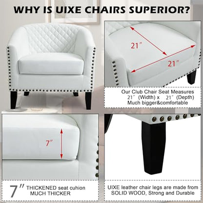 Faux Leather Accent Chair, Modern Barrel Club Chair, White | Comfy Upholstered Armchair for Living Room, Round Club Chair Single Sofa Bedroom Reading Seat | 26"D*29"W*29"H - color: White
