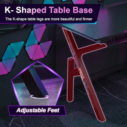BestOffice | 47" Gaming Table | Black & Blue | R-Shaped Computer Desk | with Steel Frame, Headphone Hook, Adjustable Feet | Carbon Fiber Texture| Easy to Clean | for Gaming, Home Office - color: Black&blue, size: 47 Inch R Shaped