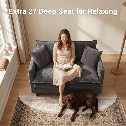 50" Love Seat, Small Cloud Sofa Couch with 2-Layer Cushion & 27" Deep Seat, 2 Pillows for Small Spaces, Bedroom, Apartment, Office, Living Room, in a Box, Grey - color: Grey, size: Loveseat