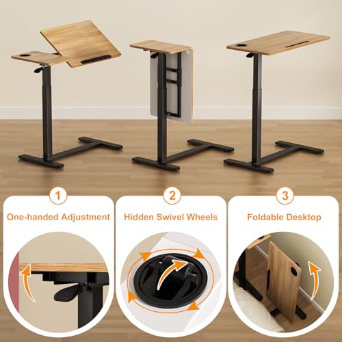 Ytaoka Height Adjustable Standing Desk with Wheels Foldable Standing Desk Mobile Tilting Laptop Desk Rolling Overbed Table for Home Office Bedroom Living Room - color: Height Adjustable