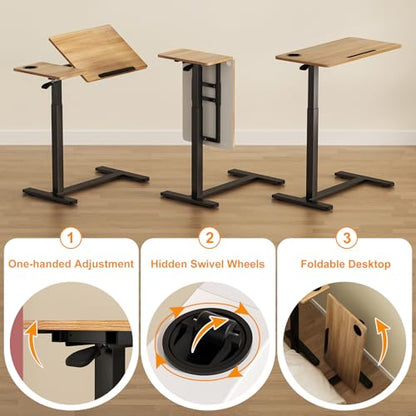 Ytaoka Height Adjustable Standing Desk with Wheels Foldable Standing Desk Mobile Tilting Laptop Desk Rolling Overbed Table for Home Office Bedroom Living Room - color: Height Adjustable