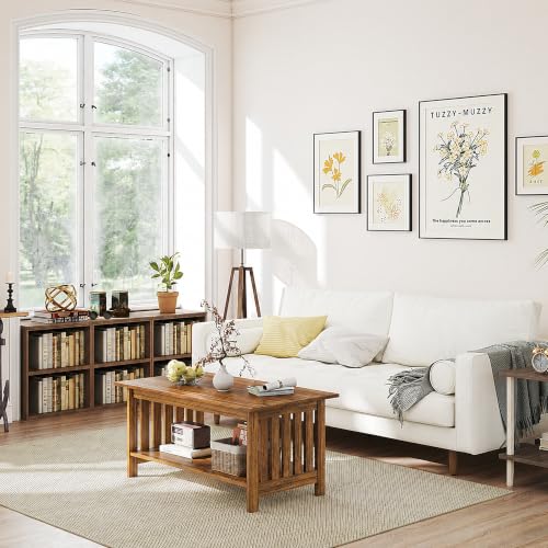 39.4" Farmhouse Coffee Table, Small Coffee Tables for Living Room | Rerto Wood, 2 Tier Coffee Table with Storage, Tea Table for Living Room Bedroom Small Space - color: Retro Wood