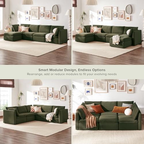 mopio Oversized Modular Sectional Sofa with Fully Removable Covers and Storage, Convertible U, L-Shaped and Sleeper Sectional, Modern Couches with Ottoman Chaise (Olive Green Velvet, 5 Seats, L) - color: [Gen 2] Olive Green Velvet, size: 5 Seats, L