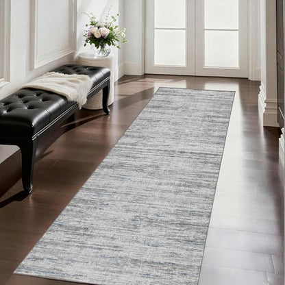 2x5 Washable Runner Rugs，Modern Abstract Rug Runner,Ultra-Thin Kitchen Runner Rug Non-Slip Backing Entryway Runners,Bathroom Carpet for Hallways,Bedroom，Laundry Room（Blue/Grey,2' x 5' ） - color: Blue/Grey, size: 2' x 5' (Runner)