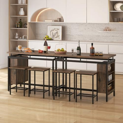 GIANTEX 3-Piece Dining Table Set - Counter Height Dining Table Set with 2 Bar Stools, 3-Tier Storage Shelf, Space-Saving Breakfast Nook Table Set for Small Places, Kitchen Table Chairs Set for 2