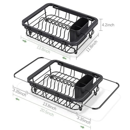 Urackify Dish Drying Rack in Sink, Dish Drainer with Utensil Holder, Black - color: Jet Black, size: Small