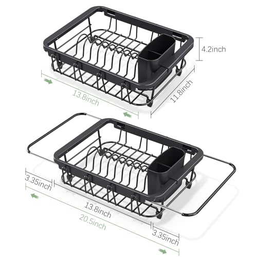 Urackify Dish Drying Rack in Sink, Dish Drainer with Utensil Holder, Black - color: Jet Black, size: Small