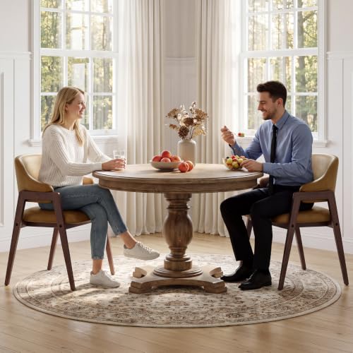 MALOL Wooden Dining Chairs Set of 4, Faux Leather, Curved Open Back, Brown - color: Brown, size: Set of 4