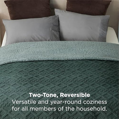 Bedsure Gentlesoft Sherpa Queen Size Blanket for Bed - Fleece Fluffy & Cozy Cable Jacquard Tufted for Women Gift, Thick and Warm Christmas Blanket for Winter, Dark Green, 90x90 Inches | Ultra-Soft, Cozy, Thick for Winter, Queen Size for Bed, Living Room,