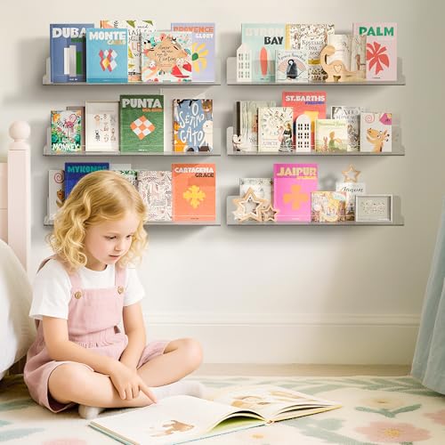 upsimples 15" x 4" Acrylic Shelves for Wall Storage and Organizer, 6 Pcs | Versatile Clear Floating Bedroom Shelves for Figures & Collectibles, Kids Bookshelf, Invisible for Displaying, Room Décor - size: 15x4"