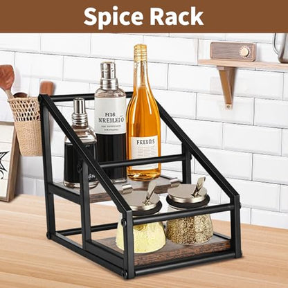 YQBRAO 2-Tier Coffee Syrup Organizer, 4-Bottle Rack, Rustic Brown | Holds 4 bottles in a narrow two-tier footprint for small counters, coffee corners, apartments, and bar carts. - size: 2 Tier 4 Bottle Syrup Rack - 1 Pack