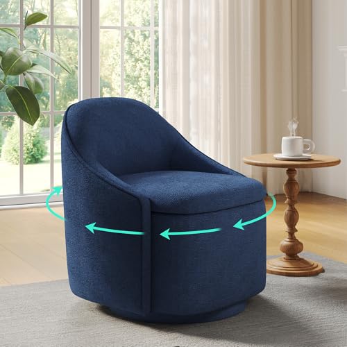 LINSY Swivel Accent Chair with Storage Comfy Chenille Barrel Chairs, Small 360 Swivel Modern Armchair for Living Room Bedroom, Boucle Reading Chair for Study Room (Blue) - color: Blue
