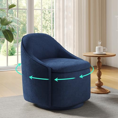 LINSY Swivel Accent Chair with Storage Comfy Chenille Barrel Chairs, Small 360 Swivel Modern Armchair for Living Room Bedroom, Boucle Reading Chair for Study Room (Blue) - color: Blue