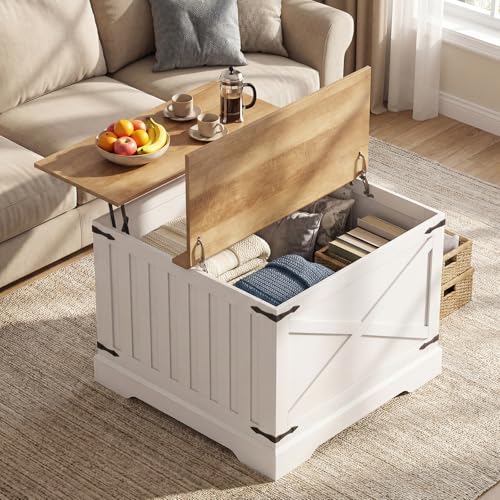 Giantex Farmhouse Lift Top Coffee Table, 31.5" Square Wood Center Table with Large Hidden Storage Compartment & Hinged Lift Top, Accent Cocktail Tea Table, Rustic Living Room Tables (Oak) - color: Oak