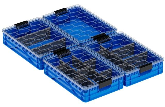 Quarter Crate 4-Pack Stackable Storage Bins, SidioBlue | Polypropylene, 14 dividers included, 19.16x12.75x4.57 in, over 1000 lb stack, lids sold separately - color: SidioBlue