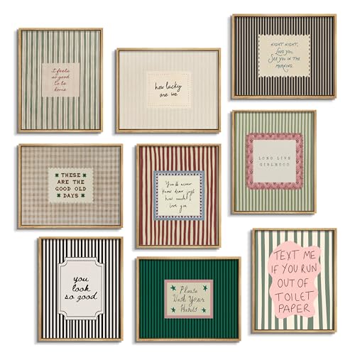 MUWAK Colorful Quote Wall Art Poster Set 9, Unframed Striped and Gingham Prints for Aesthetic Room Decor, Preppy Plaid Picture Wall Decor for Bathroom, Bedroom, Dorm and Gallery Wall 8x10 inch - color: Typography Art, size: 10L" x 8W"