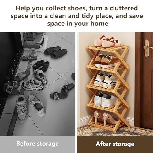 Bamboo Shoe Rack, Portable Folding Storage, No Installation, 5 Tier Stand | Free Standing, Space Saving Design, Easy To Move, Ideal For Entryway, Closet, Dorm - size: 5 Tier