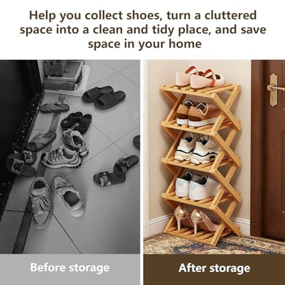 Bamboo Shoe Rack, Portable Folding Storage, No Installation, 5 Tier Stand | Free Standing, Space Saving Design, Easy To Move, Ideal For Entryway, Closet, Dorm - size: 5 Tier