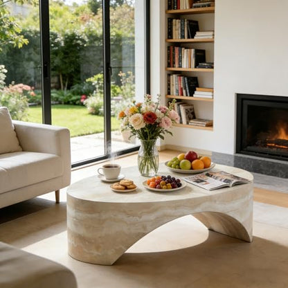 43.31" Oval Faux Marble Coffee Table (43.31" x 24"×12.6“) | Center Table, Concrete Coffee Table, Traverstine Accent Table, Living Room Furniture, Mars Pattern, No Need Assembly - color: Mars,43.31" X 24"