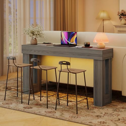 Apicizon 63" Long Console Table for Entryway with LED Light, Farmhouse Wooden Sofa Table Behind Couch, Narrow Entry Way Table for Living Room, Hallway, Entrance, Foyer, Grey - color: Grey