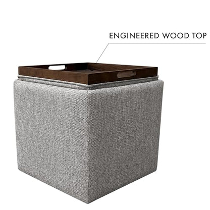 HomePop 17.5" Storage Ottoman with Tray Top - Grey Woven - color: Grey