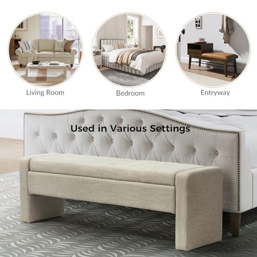 55" Modern Upholstered Storage Bench with Tufted Seat, Fabric Ottoman Bench for Bedroom, Entryway, or Living Room, Soft Close Hinge,Beige - color: Beige