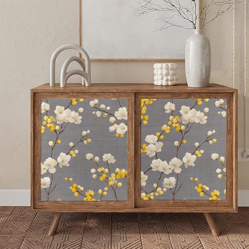 Elegant Chinoiserie White Plum Blossom Golden Bud Motif Peel and Stick Wallpaper Easy Peel Off Contact Paper Stick on Adhesive Wall Paper for Bathroom Waterproof Renter 17.71"x236.2" - color: LD-136b, size: 17.7" x 236"