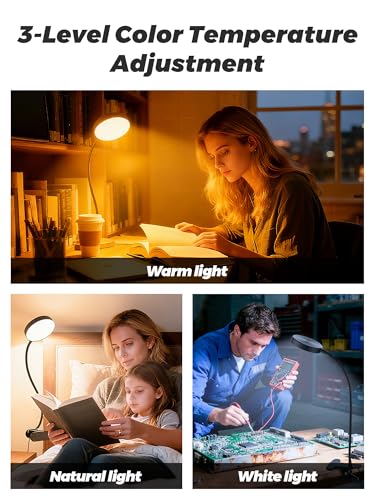 Clip on Light,10 RGB Colors+10 Brightness Small Desk Lamp with Clamp Light | 500 lm Bright 72 LED Desk Light, USB Adapter Reading Lights for Books in Bed/Headboard/Bedside Table/Bedroom/Dorm/Home Office - color: Black
