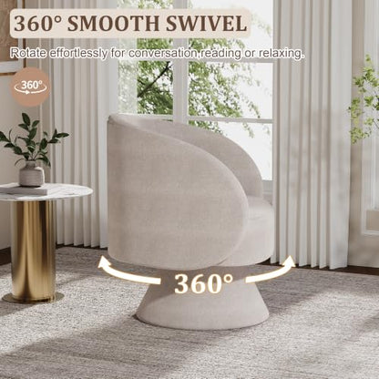Swivel Barrel Chair Set of 2 , 360 Degree Small Accent Chair, Linen Beige | Modern 360 Degree Swivel Barrel Chair Set, Comfy Small Vanity Accent Chair with Pillow for Living Room,Bedroom,Office - color: Beige White