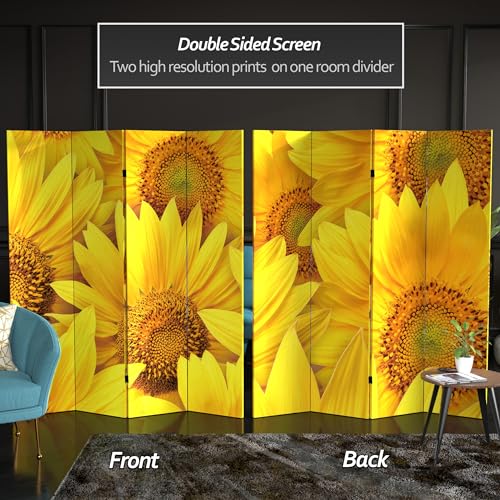 Red Lantern 6 ft. Tall Double Sided Sunflowers Canvas Room Divider 4 Panel Freestanding Folding Privacy Screen Partition and Separator for Modern and Contemporary Bedroom Home Office Studio Dorm - color: Sunflowers