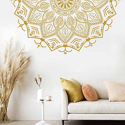 Half Mandala Wall Decal Mandala Wall Sticker Mandala Decals for Walls Flower Wall Stickers Removable Peel and Stick Wall Decals for Bedroom Living Room Yoga Studio Decor | Headboard vinyl decoration, yoga room decor, lotus peel and stick, removable, self
