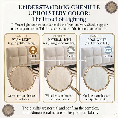 Chenille Fabric Upholstered Platform Bed Frame with Soft Headboard, Modern Low Profile Grounded Design, No Box Spring Needed, Sturdy MDF & Wood Frame, Neutral Style, Beige, Queen - color: Beige, size: Queen (U.S. Standard)
