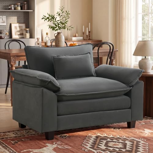 53" Modular Sectional Sofa, Comfy Single Sofa Deep Cloud Couch | Couches for Living Room, Modular Couch, Deep and Wide Seat, Velvet Sofa Sleeper with Throw Pillows, Blue Grey - color: Blue Gray, size: 53 Inch