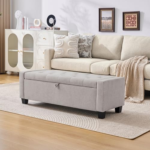 43" Ottoman with Storage, Light Gray Storage Ottoman Bench | Upholstered Entryway Bench with Seating for Bedroom, Living Room with Safety Hinge, Holds up to 330 lb - color: Lightgray, size: 19.2"D x 43"W x 16.9"H