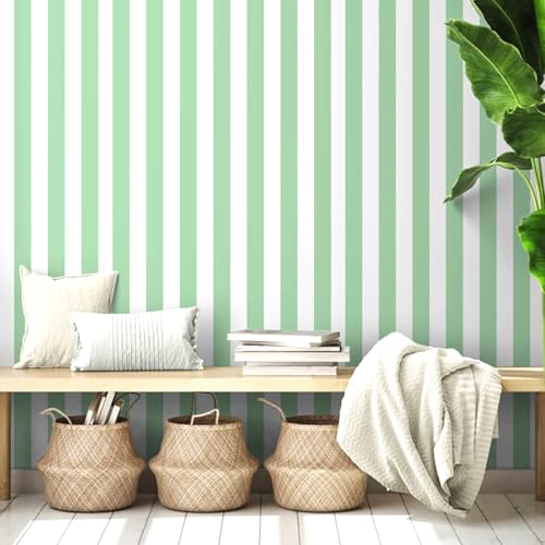 Green and White Striped Peel and Stick Wallpaper 17.3"x120" | Green and White Contact Paper Modern Removable Self-Adhesive Vinyl Striped Wallpaper for Bedroom Bathroom Kitchen - color: Green, size: 17.3" x 120"