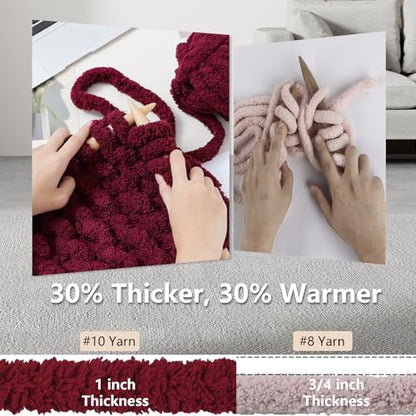 Cozyful Chunky Yarn for Hand Knitting - #10 Chunky Chenille Yarn, Jumbo Big Thick Chunky Yarns for Crocheting, Super Bulky Chunky Knit Blanket Yarns, 8 Skein (22 yds 8 oz Each Skein), Burgundy - color: Burgundy