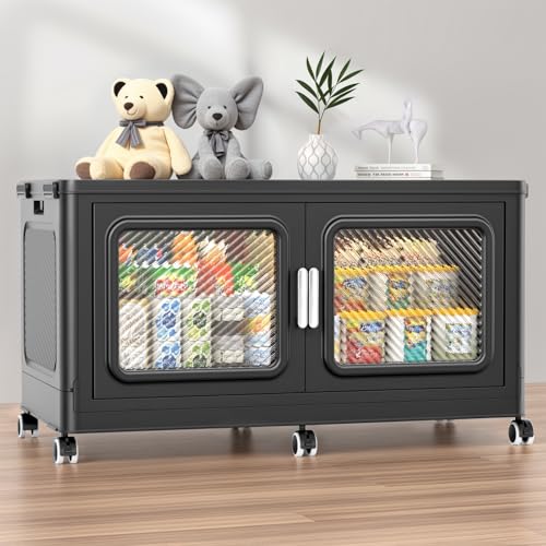 BROVIEW 220 Qt Extra Large Stackable Storage Bin with Lid, 1 Pack Black | 55Gal Extra Large, Collapsible Storage Boxes with 1 Lid, Folding& Rolling Plastic Drawer, Heavy-Duty Cabinet Organization - color: Black, size: 220QT-1pack