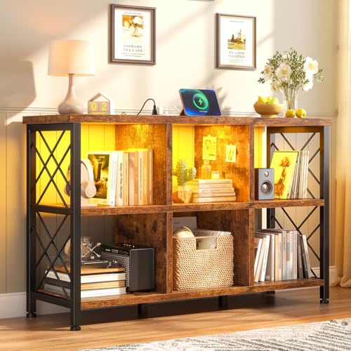 DurayLoly 6 Cube Storage Organizer with LED for Living Room, Rustic Brown | Charging Station, Home Organizer, Holds 245 LBS, Stable Cube Grid Frame - color: Rustic Brown, size: 6 cube