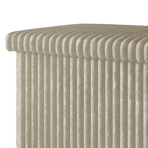 HOME DESIGN Florence 30" Upholstered Folding Storage Bench, Tufted Top, Space-Saving Storage, Light Beige Upholstery - color: Light Beige