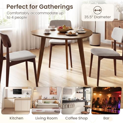 Giantex 35.5" Dining Table for 2-3, Farmhouse Wooden Kitchen Table with Solid Rubber Wood Legs, Space-Saving Dinner Table for Dinette, Living Room, Dorm, Home Office, Walnut
