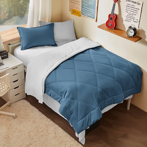 Joiedomi Twin Comforter Set with Sheets Blue, 5 Pieces Twin Bedding Sets with 1 Down Alternative Comforter, 1 Flat Sheet, 1 Fitted Sheet, 1 Pillowcase and 1 Pillow Sham, Bed in a Bag for All Seasons - color: Blue, size: Twin