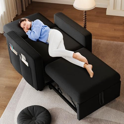 YITAHOME Convertible Sofa Chair Bed | 3-in-1 Sleeper Sofa with Pull-Out Bed, Linen Fabric Single Sleeper Chair with Reclining Backrest and Wide Armrest, Modern - color: Black, size: 74.8 x 35.8in