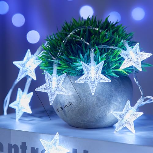 Minetom Star String Lights Battery Operated - 17 ft 50 LED Star Fairy String Lights with Timer, Waterproof for Indoor Bedroom Tent Loft Bed Patio Party Wedding Decor, White - color: White, size: 1 Pack