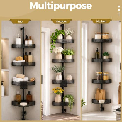 Corner Shower Caddy, Adjustable 4-Tier Rustproof Bathroom Organizer Shelves, 45-75 Inch No-Drill Quick Installation Bathtub Corner Shelf