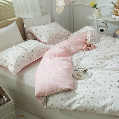 mixinni Cotton Floral Duvet Cover Twin Girl Pink Flower Teenage Girls Duvet Cover Set with Zipper Ties, Easy Care, Ultra Soft and Breathable-Twin Size - color: 00 # Pink Flower, size: Twin(68" x 86")