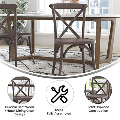 Merrick Lane Bardstown X-Back Bistro Style Wooden Dining Chair for Kitchens and Dining Rooms, High-Back Wood Stackable Kitchen Chair, Dark Driftwood - color: Dark Driftwood