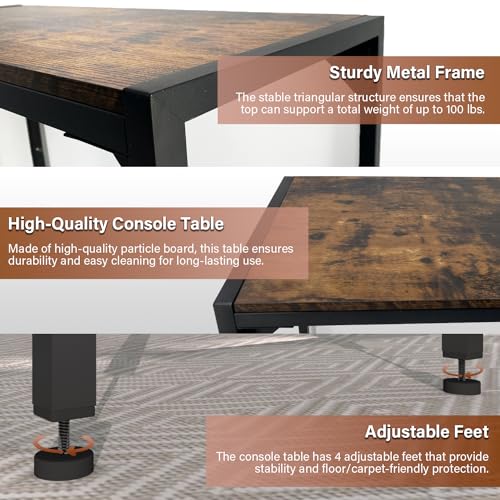Industrial 33" Narrow Console Table, Sofa Table for Entryway, Couch Table, Entrance Side Table for Hallway, Living Room, Foyer, Corridor, Bedroom, Rustic Brown and Black
