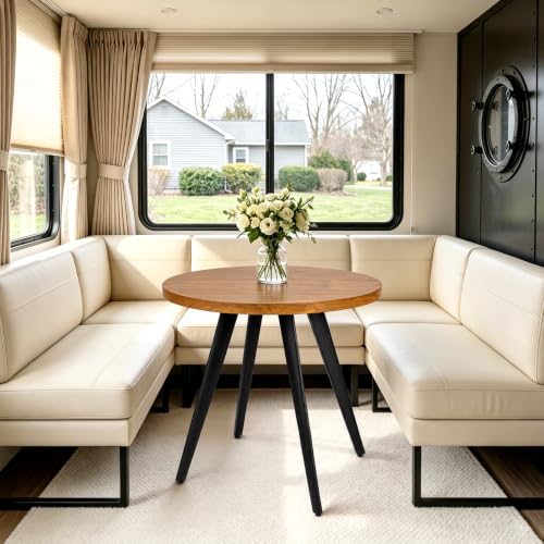 Round Dining Table for 2, 31.5" Small Kitchen Circle Table Space-Saving | Brown Mid-Century Modern with 1.4" thick Walnut-grain Top, Kitchens, Dining Rooms, Apartments, Breakfast Nooks - color: Brown