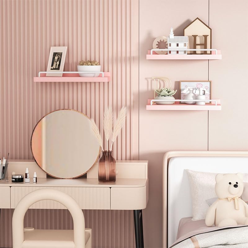 RYOFOBETTO Small Floating Shelf, 6X9 Inches Farmhouse Wall Shelves for Living Room, Bedroom, Picture Frames, Plants, Kitchen, Set of 3 (Pink and White) - color: Pink and White, size: 9"