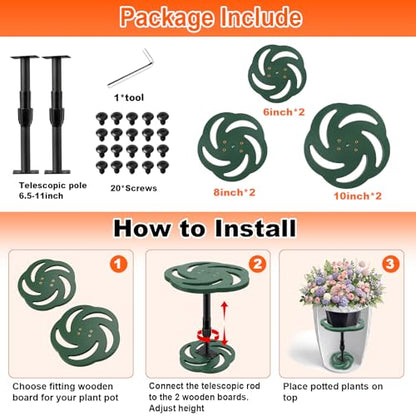 2 Pack Plant Risers for Inside Pots, 7.5-12" Rise Plastic Planter Inserts | Adjustable Height Planter Inserts for Large Pots, Pot Fillers for Tall Square Round Taper Planters (6" 8" 10" Base or Top) - size: Short Lift: 7.5-12" Rise - 2Pack